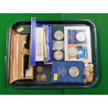 A group of collectors coins, crowns, Schaeffer pen set, Boots pen set, First Britain's coin set, etc