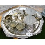 A group of silver plated wares, to include a small silver plated vesta inscribed 1904, a set of silv