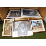 Various pictures and prints, to include courtyard scenes after Danielle, hunting scenes, etc. (1 bay