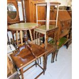 A group of various furniture, to include mahogany and leather inset nest of tables, wine tables, cof
