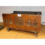 A carved wood box, with Sheffield rose and ship emblem.