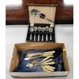 A group of silver plated wares, to include cased serving spoons, bone handled fish knives and forks,