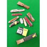 A group of pen knives, flick pen knives, cut throat razor, etc. (1 bag)