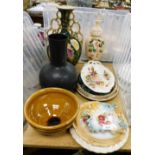 Various ceramics and effects, Victorian style opaque lustre vase, a Majolica style serving tray with