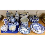 Various blue and white wares, blue and white vases, jar and cover, miniature teapots, pierced basket