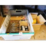 Various tools, to include drill bits, tap sets, milling machine parts. (2 boxes)