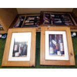 Various rustic style pictures, each with wine and cheese, in a wooden frame. (1 shelf)