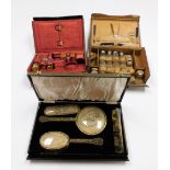Various cased sets, to include two gentlemen's cased travelling sets, one with stainless steel tops,