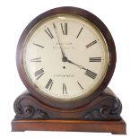 An early Victorian figured mahogany mantel clock, the drum shaped case with painted dial for James