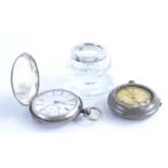 An open faced pocket watch, with plain case, marked 0800, a further part silver cased pocket