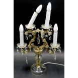 A continental glass four branch light fitting, decorated with various moulded glass flowers and