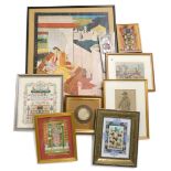A collection of Oriental pictures and prints, to include images of gods, a Mogul School picture of