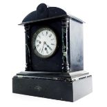 A 19thC slate and marble mantel clock, with a 10cm enamel Roman numeric dial, 34cm high.