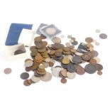 A large quantity of coins, to include silver threepence's, cartwheel pennies, etc.