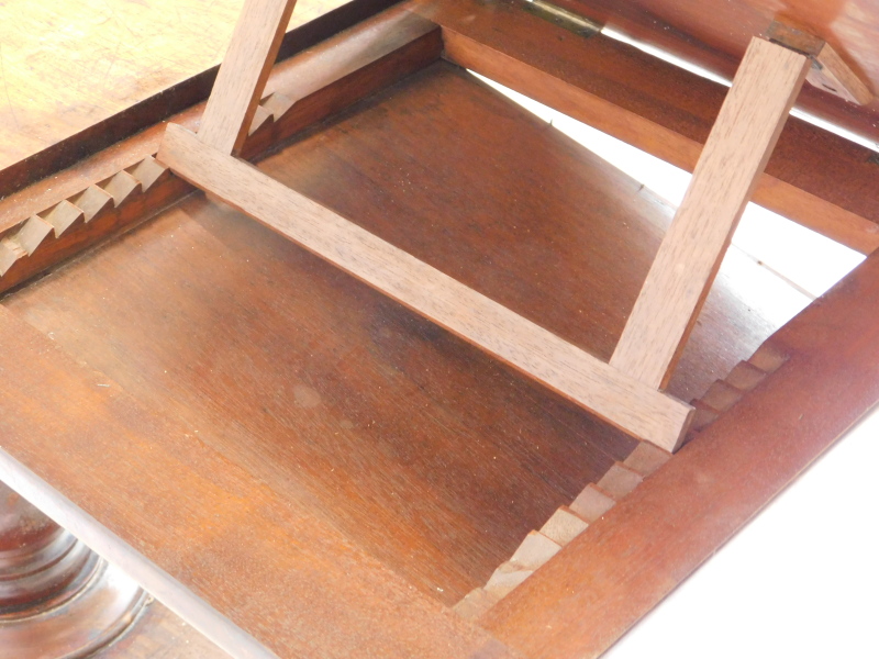 An early Victorian mahogany adjustable reading table, the rectangular top with a part hinged and - Image 2 of 2