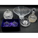 An Edinburgh crystal bowl, with cut glass decoration, a decanter and stopper, and a box and cover, a