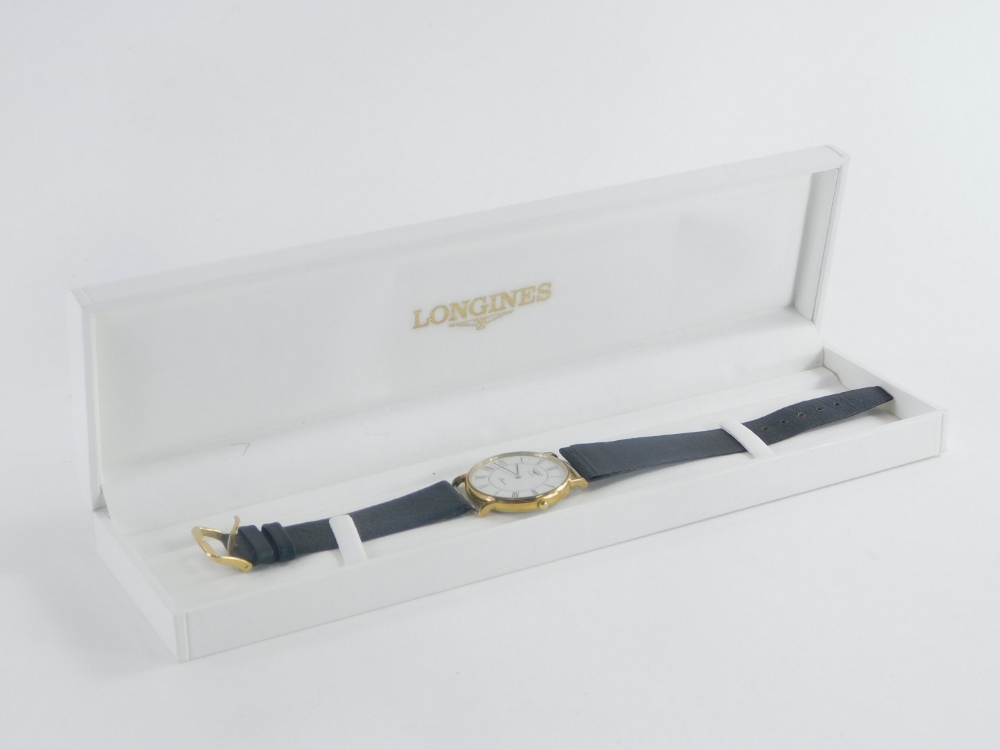 A Longines Precision wristwatch, with a stainless steel and gold plated wristwatch head on black - Image 2 of 2
