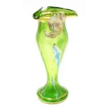 A late 19th/early 20thC green iridescent glass vase in the manner of Loetz, decorated overall with