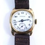 A Vertex 9ct gold gentleman's wristwatch, with silver and white enamelled dial with black hands