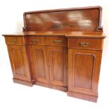 A 19thC mahogany inverted breakfront sideboard, with an associated raised back above three frieze