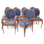 A set of ten late 19thC continental Beidermeier style beech dining chairs, each with an oval