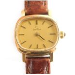 An Omega gold plated gentleman's wristwatch, with oval design watch head, 1.8cm wide on a later