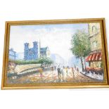 A Burnett (20thC School). Parisian street scene, oil on canvas, 90cm x 60cm.