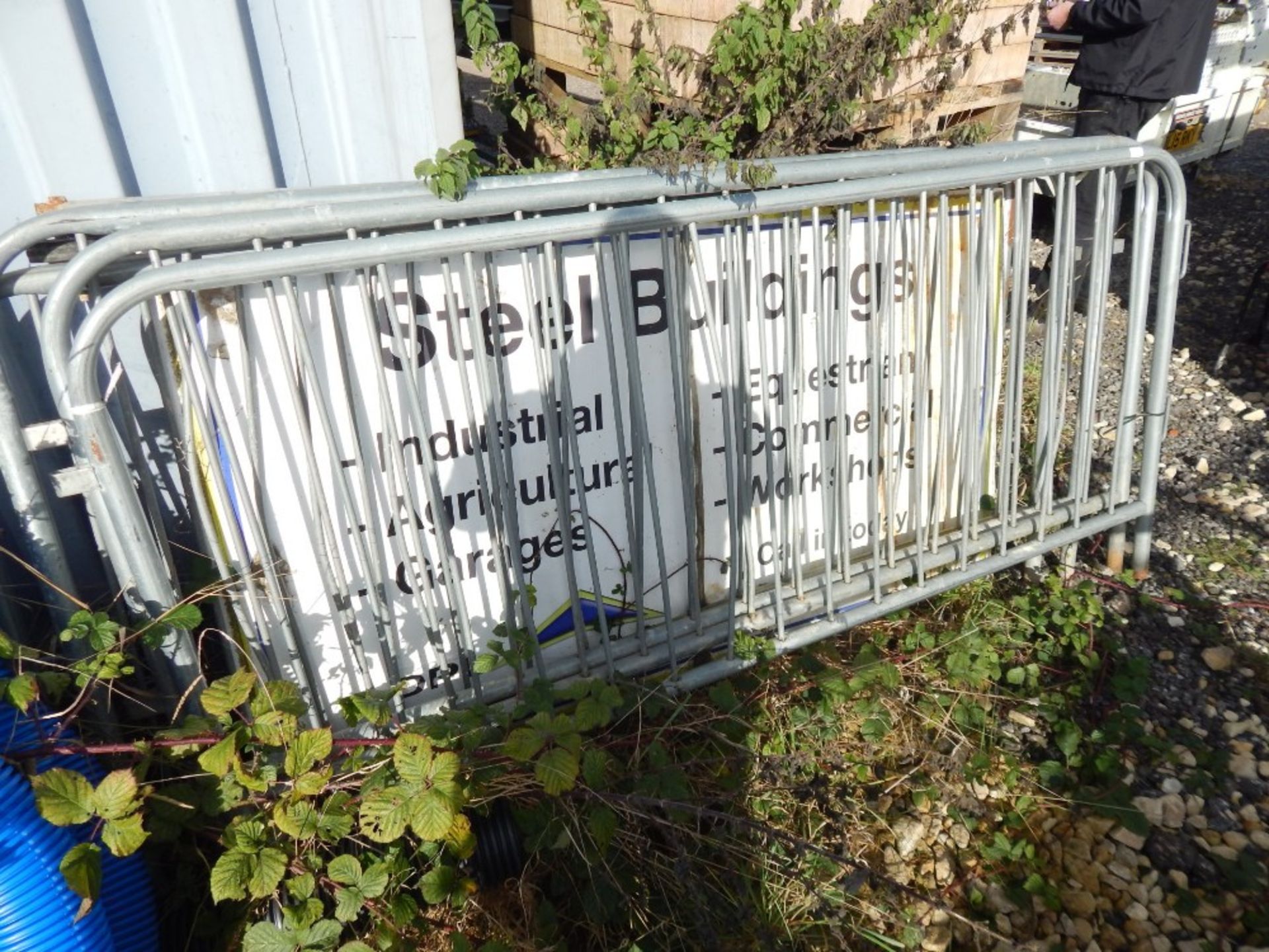 Nine galvanized steel pedestrian walkway barriers. - Image 2 of 2