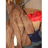 A WWII Women's Land Army Greatcoat size 10, 1945, WWII German belt, red overalls, blue military dung