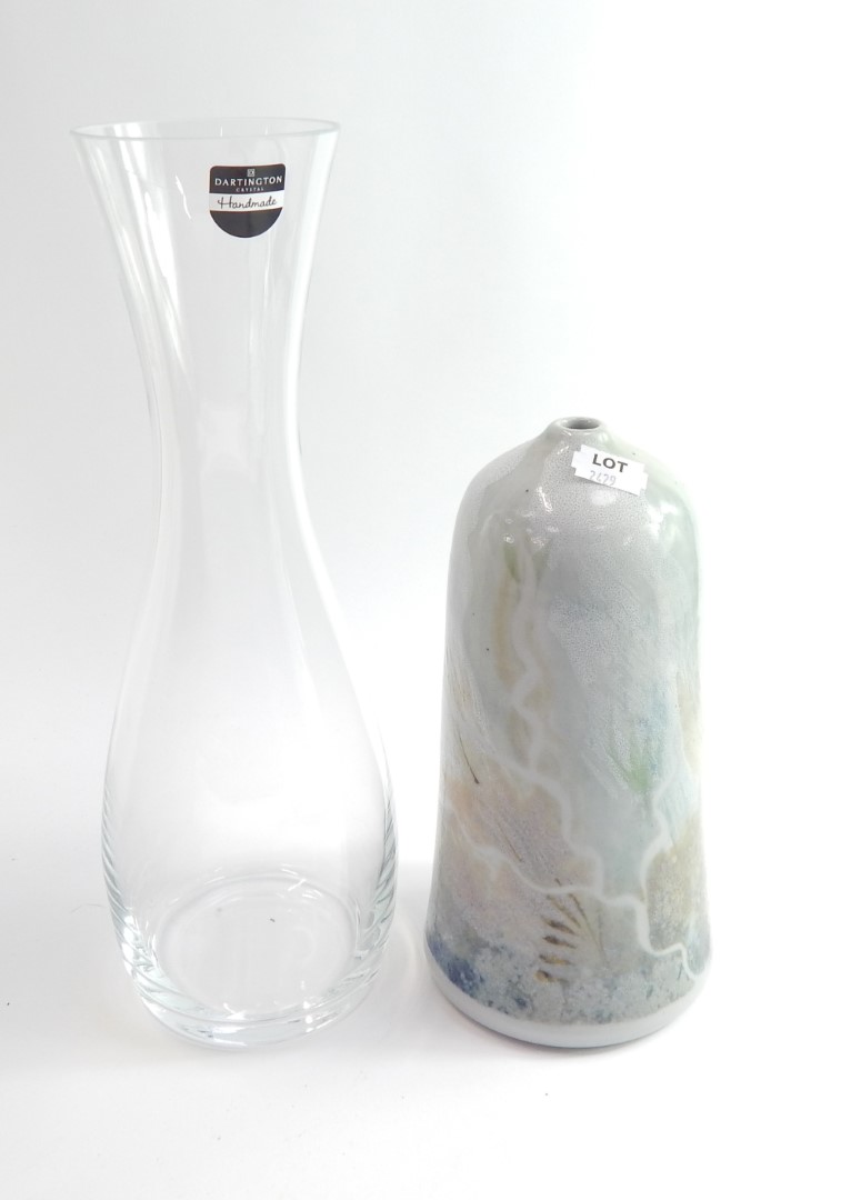 A Dartington crystal decanter and a stoneware domed vase.