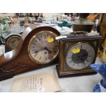 Two mantel clocks, comprising a Bentima eight day chiming mantel clock, in oak case, and a Metamec b