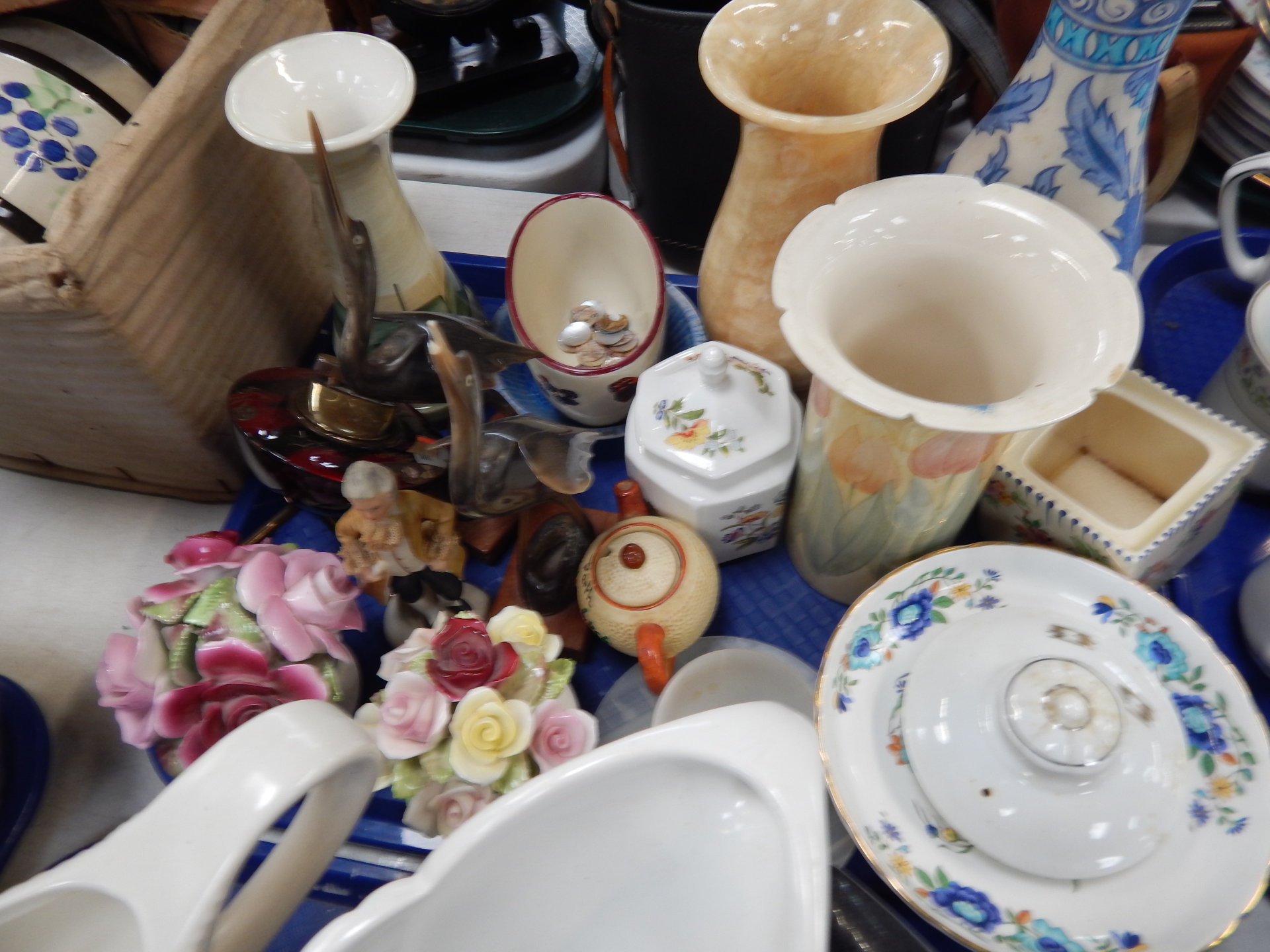 Ceramics and effects, jar and cover, egg cups, hen bowl, blue and white thimbles, shell Japanese sty - Image 3 of 3