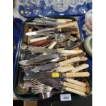 Various silver plated and other cutlery, some bone handled, some mother of pearl examples, serving l