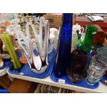 A group of decorative glassware, to include ship in domed case, flared Art glass bowl, jars and cove