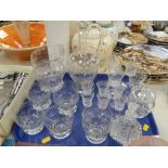 Various cut glassware, to include a cut and etched glass claret jug and glass set, lemonade jug, etc