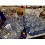 Glass ware, drinking glasses, Caithness paperweight, coloured glass bowl, etc. (2 trays plus)
