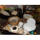 Various ceramics and effects mixing bowls, teacups and saucers, planters, glassware, etc. (3 boxes)