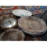 Various ceramics and effects, to include a group of various meat plates and a gilt framed mirror.