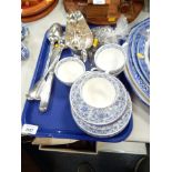 Silver plated and China wares, to include Minton Shalimar part service, silver plated ladles and ser