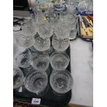 A group of drinking glasses, goblets, decanters, tumblers, etc. (2 trays)