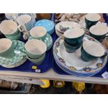 Part teawares, Cartwright and Edwards Ironstone cups and saucers, spotted cups and saucers, etc. (2