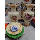 Various ceramics, to include two Victorian style urnular vases with rose detailing (AF), a Bewley po