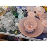 Various glassware, to include a set of pink frosted glass sundae dishes and punch bowls, various, ca