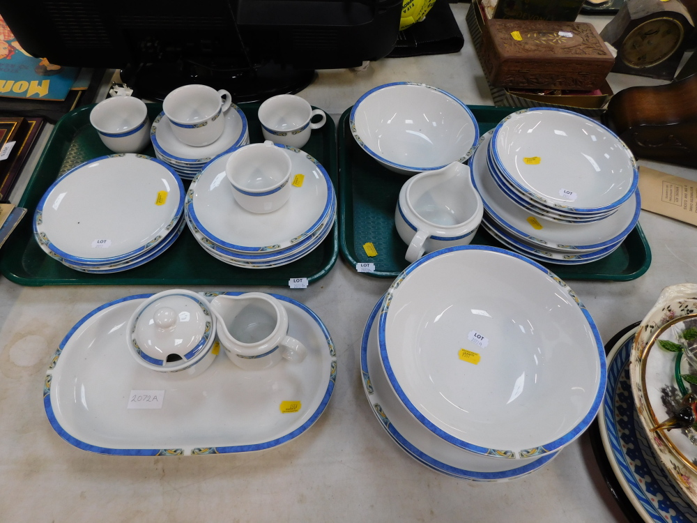 A Seltman Weinden Bavarian part dinner service, white with Art Deco blue stripe pattern, to include