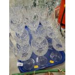 Assorted Stuart Crystal glasses, wine glasses, champagne flutes, tumblers, etc. (2 trays)