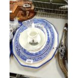 A set of Spode blue and white graduated meat plates, a large serving meat plate, a Leeds Town Hall m