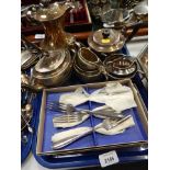 Silver plated wares, to include a Neo Classical style silver plated three piece tea service, a Hamil