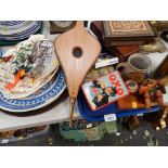 Trinkets and effects, to include a duck, wooden figure, tankard, Eastern box, glass animals, charger