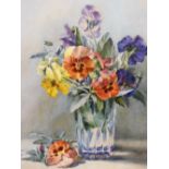 I.M.Charters. Still life study of pansies in a glass vase, watercolour, signed and dated 1893, 34cm