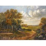 Early 20thC English School. Landscape with cottage in the distance, oil on canvas, 45cm x 60cm.